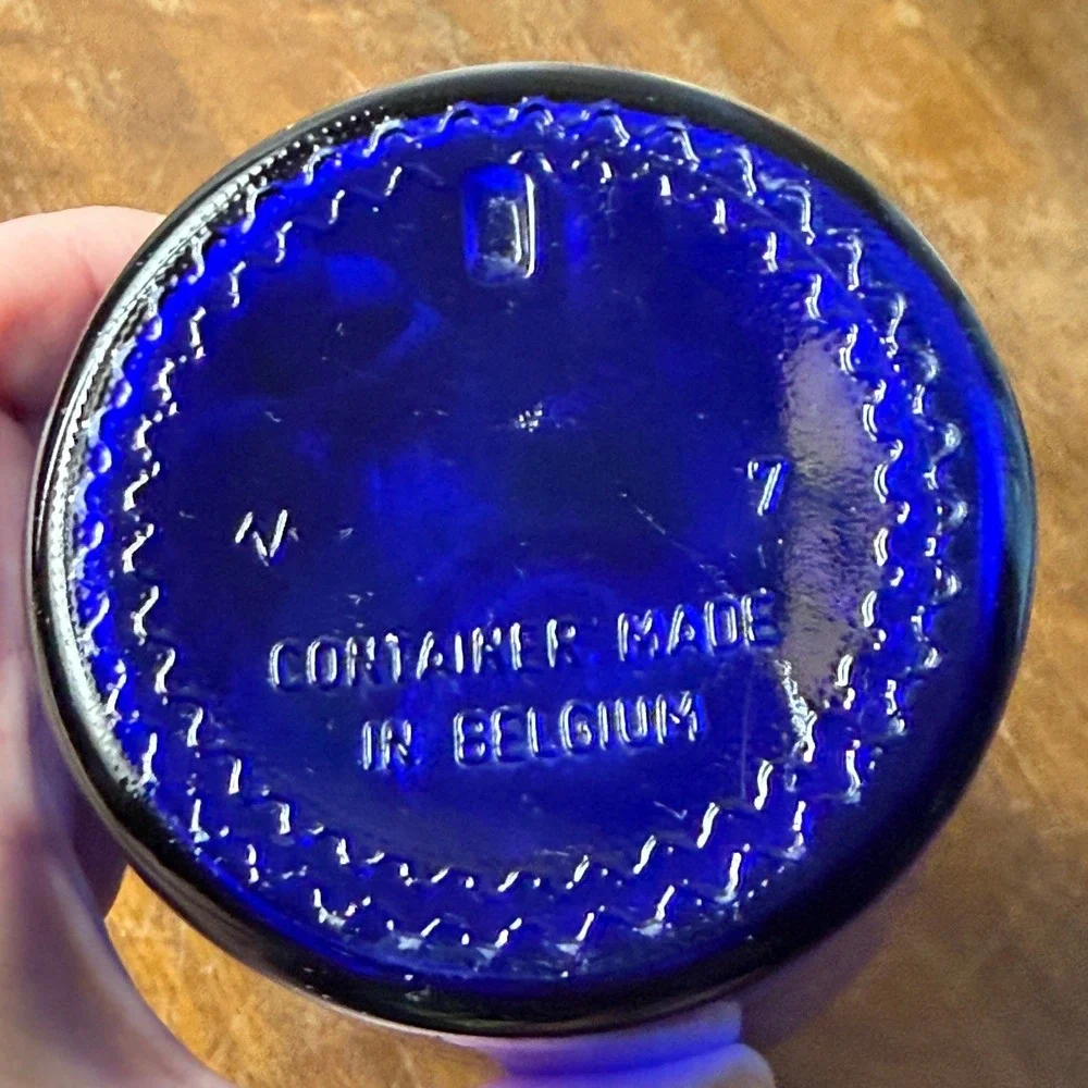 Vintage Glass Apothecary Jar Cobalt Blue Belgium Bubble Top